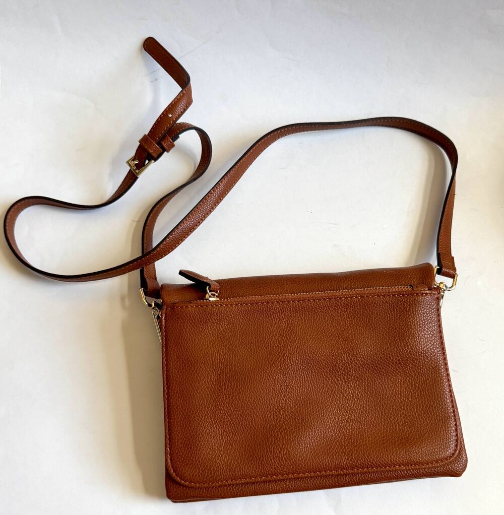 Street Level Vegan Leather Shoulder Body Strap Purse Bag Brown Gold Hardware